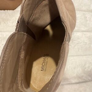 Michael Kors brandy beige suede block heel ankle booties